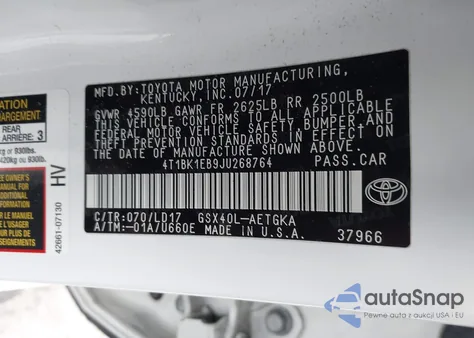 2018 Toyota Avalon Xle из США, поврежденный, VIN 4T1BK1EB9JU268764